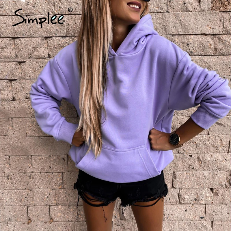 Simplee Pink Hoodie Sweatshirt women Long sleeve casual Kpop clothes Female hoodie autumn winter Pullover Fashion sweatshirt New | Женская