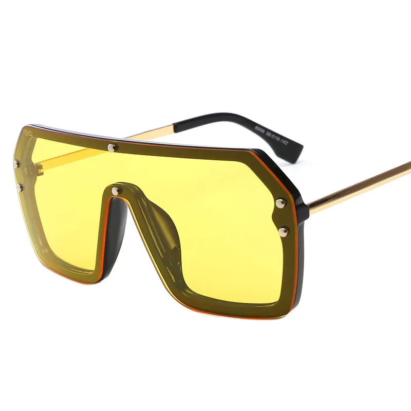 7-Gold-Yellow MuseLife, красные, черные, негабаритные Квадратные Солнцезащитные очки для мужчин, новинка, цельные линзы, большая оправа, солнцезащитные очки для женщин, UV400, серебряное зеркало - Цвет линз: 7-Gold-Yellow