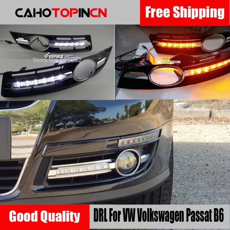 Светодиодные дневные ходовые огни для VW Volkswagen Passat B6 2007 2008 2009 2010 2011 с желтым