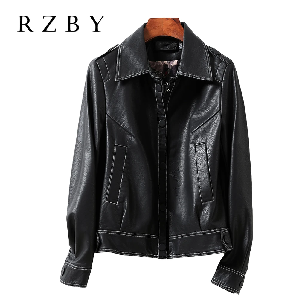 Women Genuine Leather Jacket  Natural Real Sheepskin Ladies Coat Autumn Winter Female Casual Motorcycle Punk Outerwear RZBY346