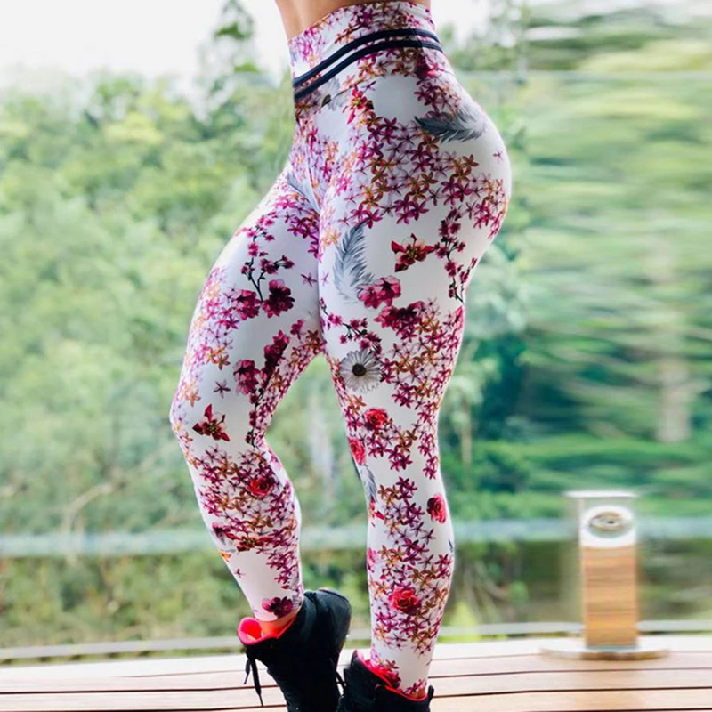 

Women Cherry Blossoms Print Gym Leggings Athletic Girls Sport Clothing Workout Femme Mujer Sportwear Fitness High Waist Pants