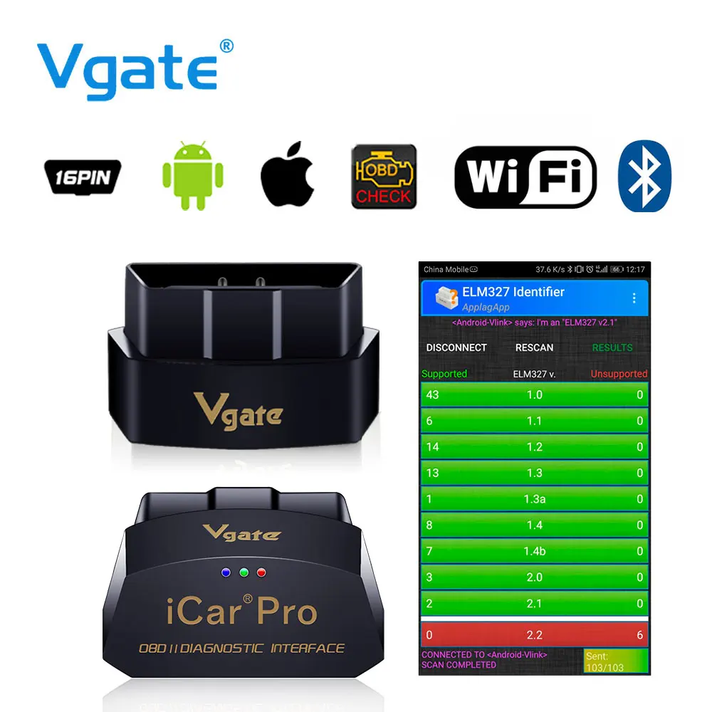 Оригинальный Vgate iCar Pro Wifi ELM327 OBD 2 ELM 327 OBD2 V2.1 автомобильный считыватель кодов