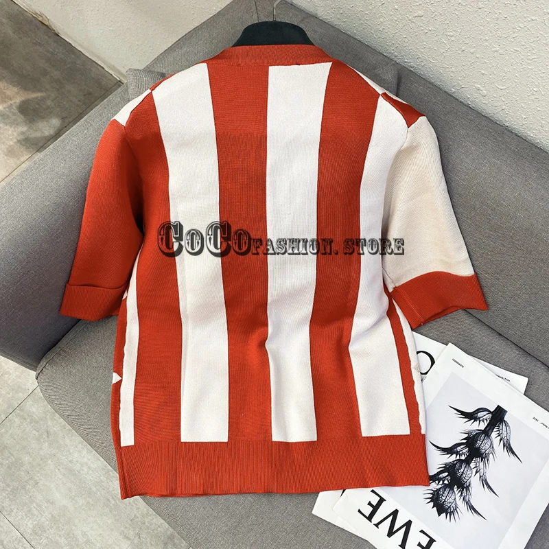 

Luxury Designer high end women 2021 new summer New Short sleeve Button v NECK T-shirt Letter jacquard knitting t shirts Tops S-L