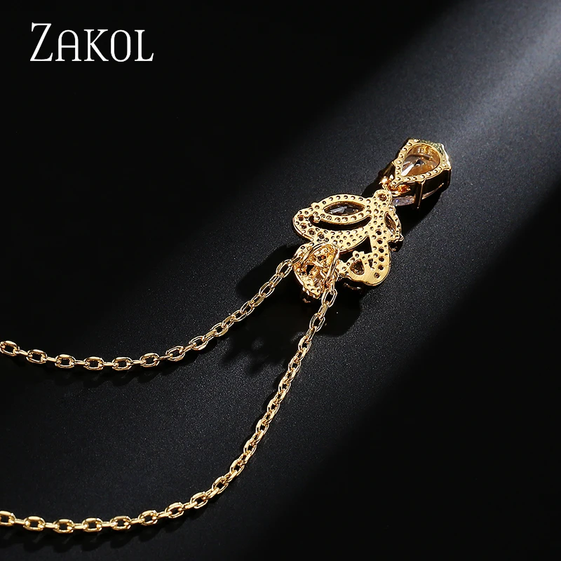 ZAKOL трендовый винтажный в форме цветка AAA + фианит кулон ожерелье блестящие