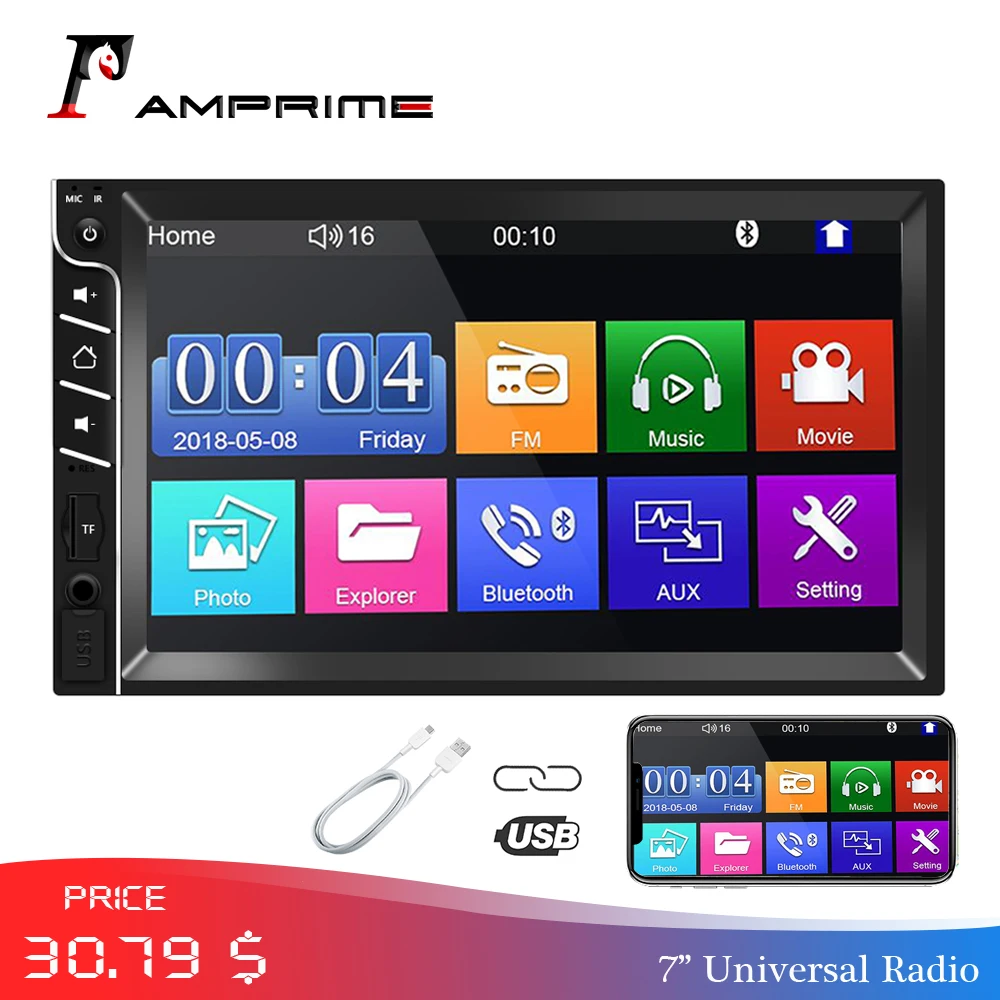AMPrime 2 din стерео радио 7 &quotАвторадио с сенсорным экраном Bluetooth мультимедиа MP5 плеер