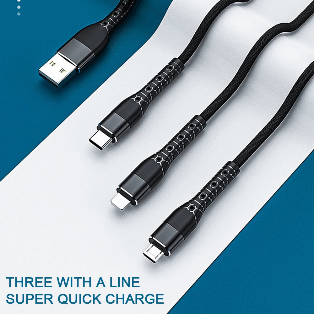 3 in 1 6A USB Cable Fast Charger Wire Type C/Micro USB/iOS Data For Apple Android Xiaomi Huawei Mobile Phone Chargers | Мобильные