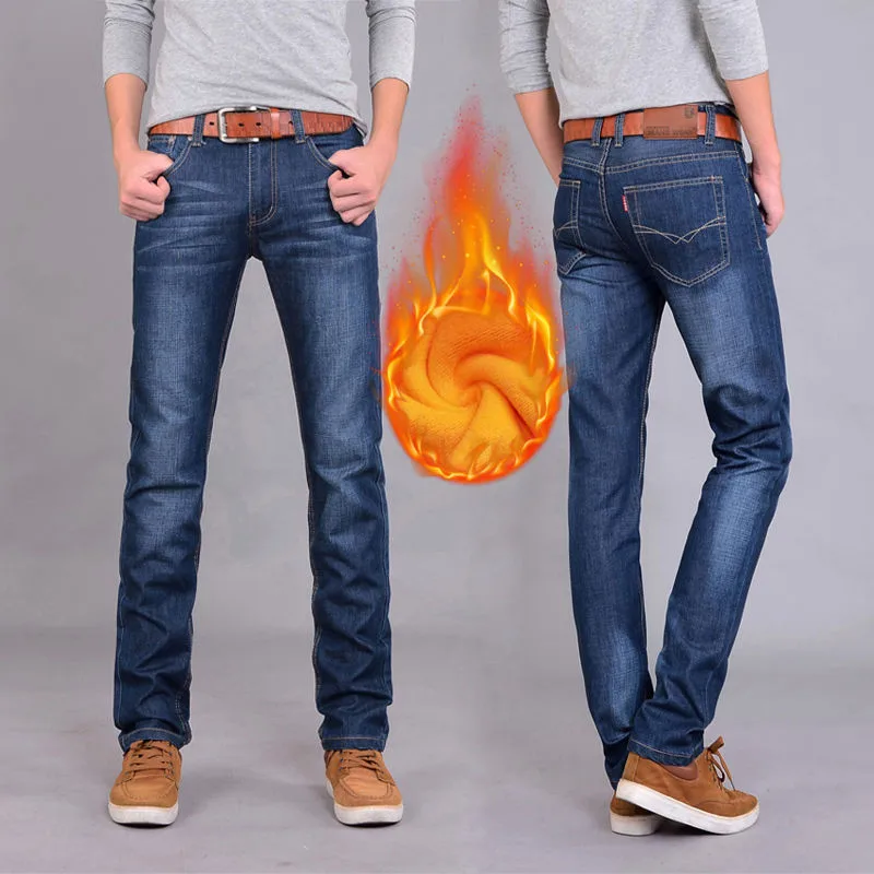 Зимние теплые фланелевые Стрейчевые джинсы мужские зимние качественные