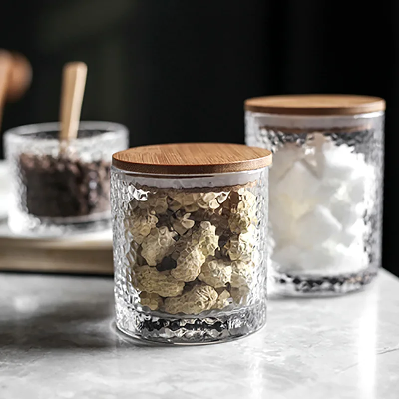

Crystal Glass Candy Sealed Jar with Lid Ripple Storage Tank Bottle Snack Seasoning Can Coffee Sugar Container Kitchen Supplies