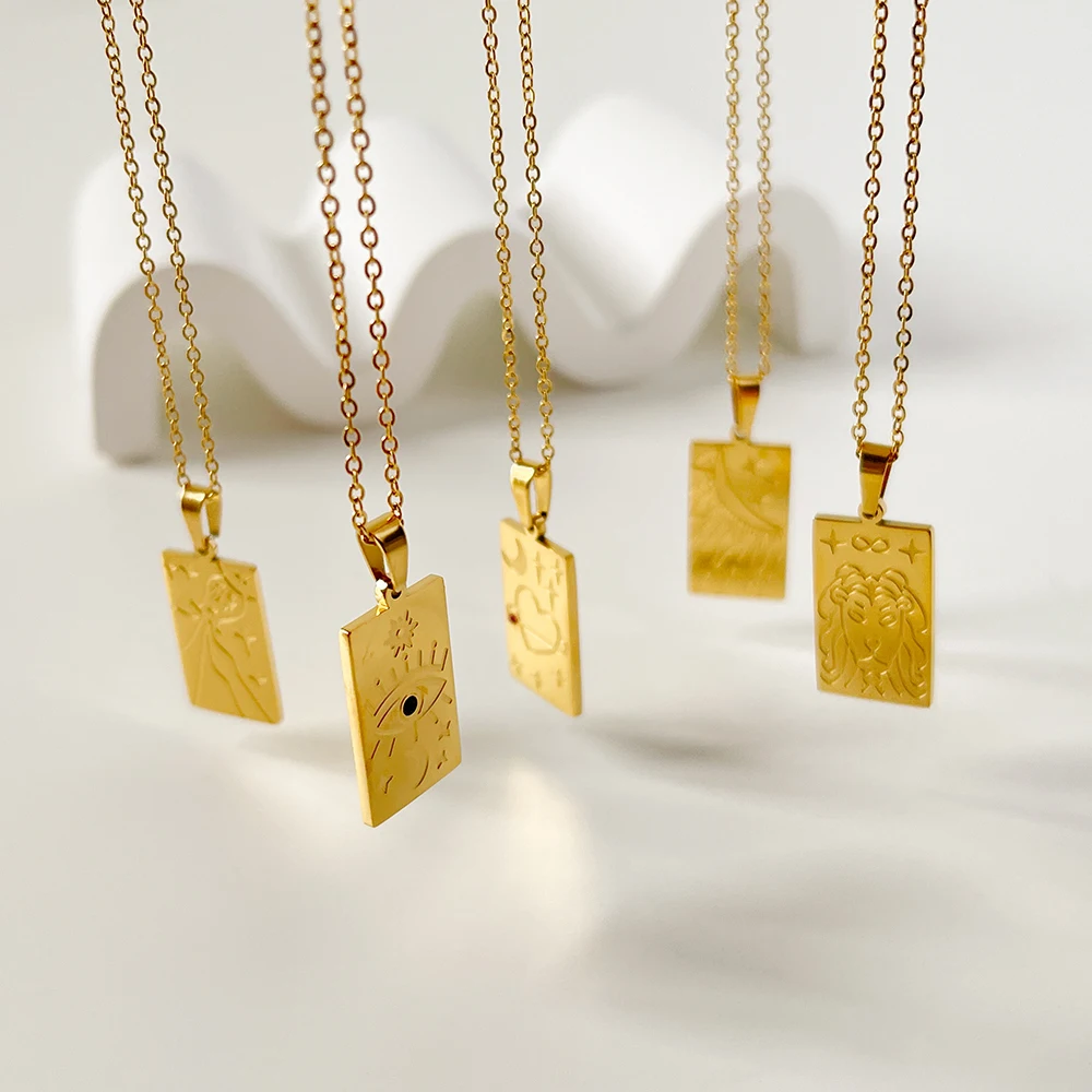 

Monlansher Geometric Carved Tarot Pendant Necklace Gold Color Titanium Steel Chain Necklaces Fashion Statement Necklaces Jewelry