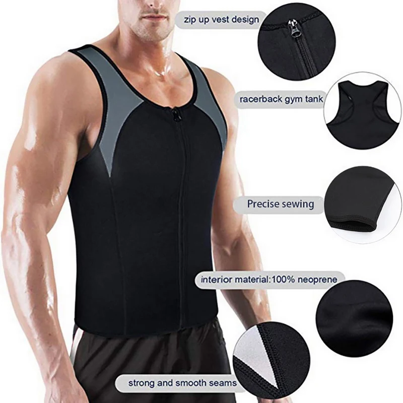 Muyogrt Men Zipper Nepprene Sauna Vest Suit Corset Body Shaper Belly Fat Steampunk Slimming Reducer Latex Underwear | Мужская одежда