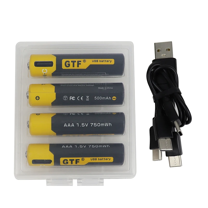 USB Type-C Charging AAA battery 1.5V 500mah 750 mWh Lithium ion Battery 4 in 1 Type C Charg Cable LED Indicator | Электроника