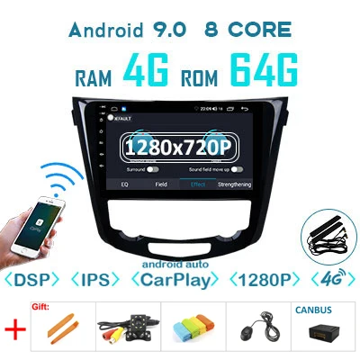 4G64GDSP 1280CARP-A 1280P ips Android 9,0 Carplay 64G Автомобильный gps радио для Nissan X-Trail 3 T32 2013- Qashqai J10 J11 мультимедиа без DVD плеера - Цвет: 4G64GDSP 1280CARP-A