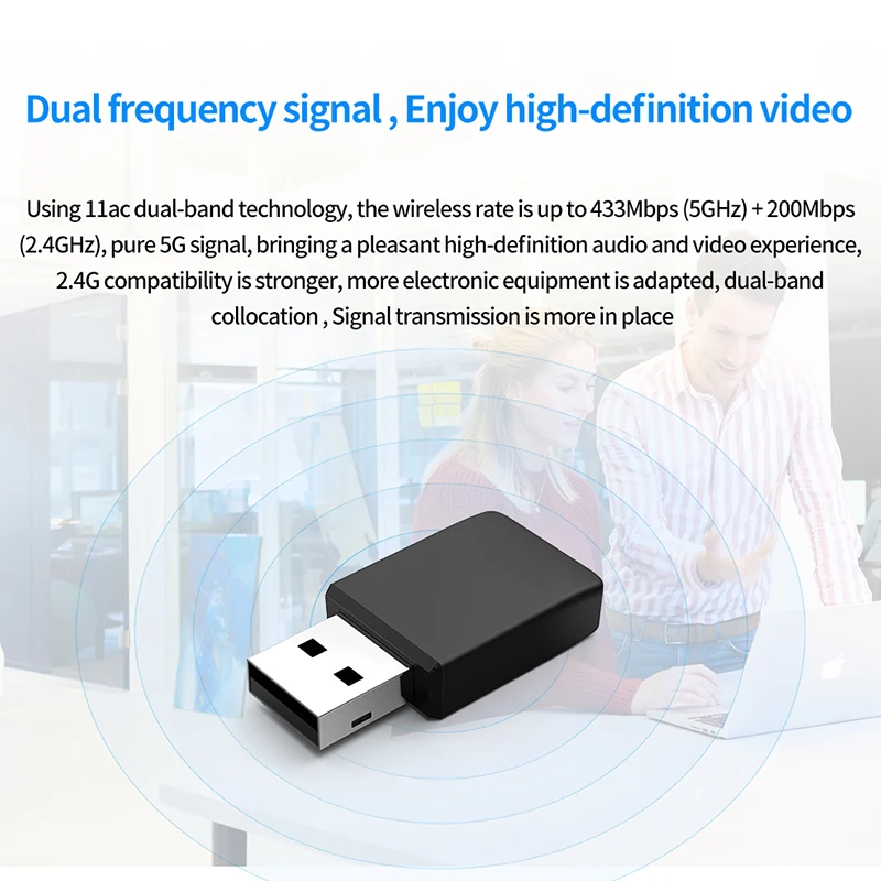 GLU9 AC650 Беспроводной двухдиапазонный авто установка USB2.0 Мини Сетевой Адаптер 2 4G/5