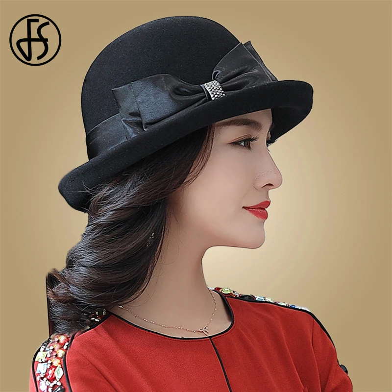 Женская фетровая шляпа FS однотонная теплая шапка из 100% шерсти фиолетового и