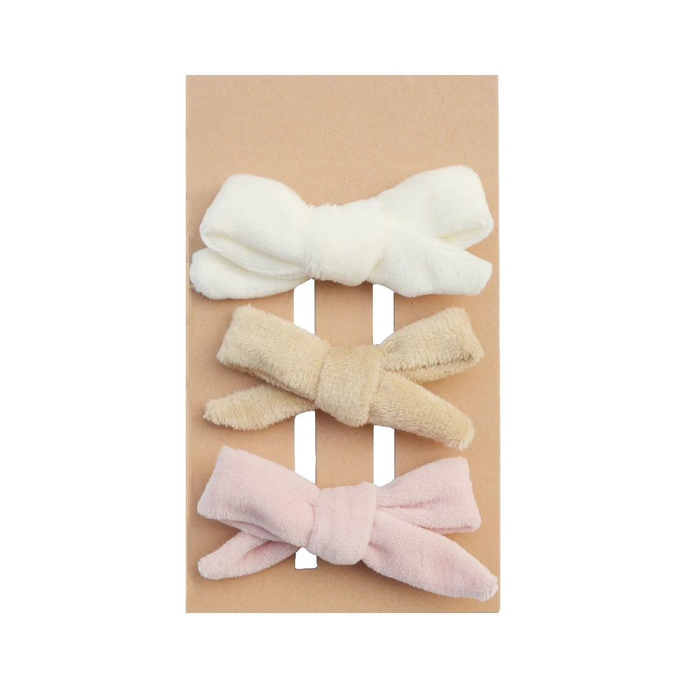 Бархатный бантик для девочек 3 шт./упак. цвета слоновой кости/бежевый/розовый из