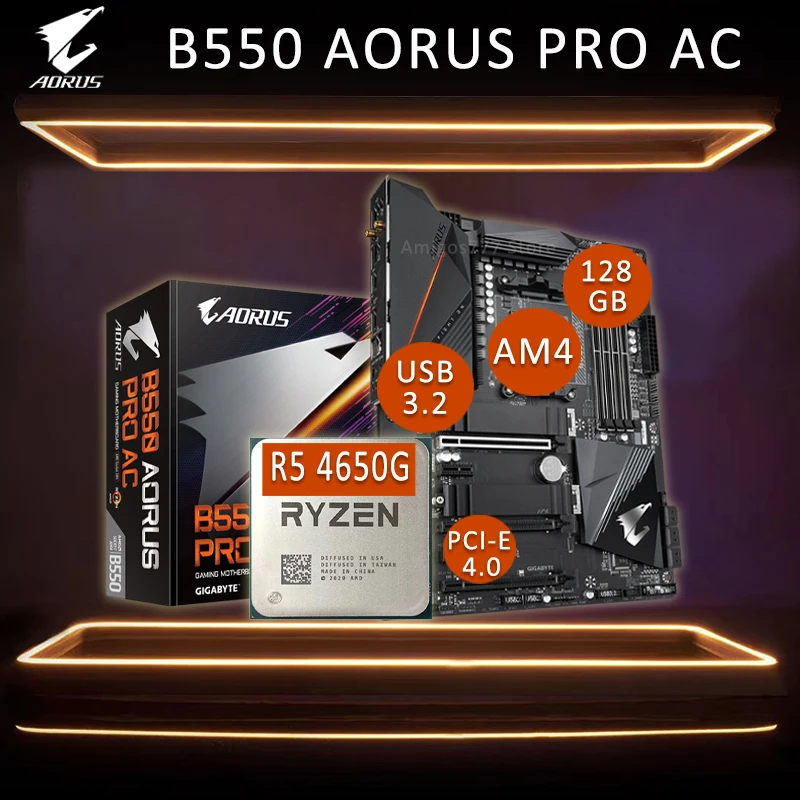 Verkauf Gigabyte B550 AORUS PRO AC Motherboard Mit AMD Ryzen 5 PRO 4650G CPU DDR4 128GB AM4 Overlocking Sechs Core B550 Placa-Mãe AM4 Neue