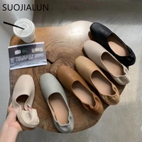 suojialun fashion women flat shoes autumn outdoor slip on loafer shoes high quality soft leather boat shoes for office ladies