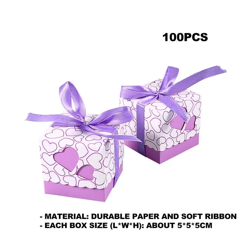Purple Heart 100 шт Вечерние подарочные пакеты бумажный с бантом коробка для конфет для свадебного украшения Крафт свадебные сувениры и подарочная коробка - Цвет: Purple Heart