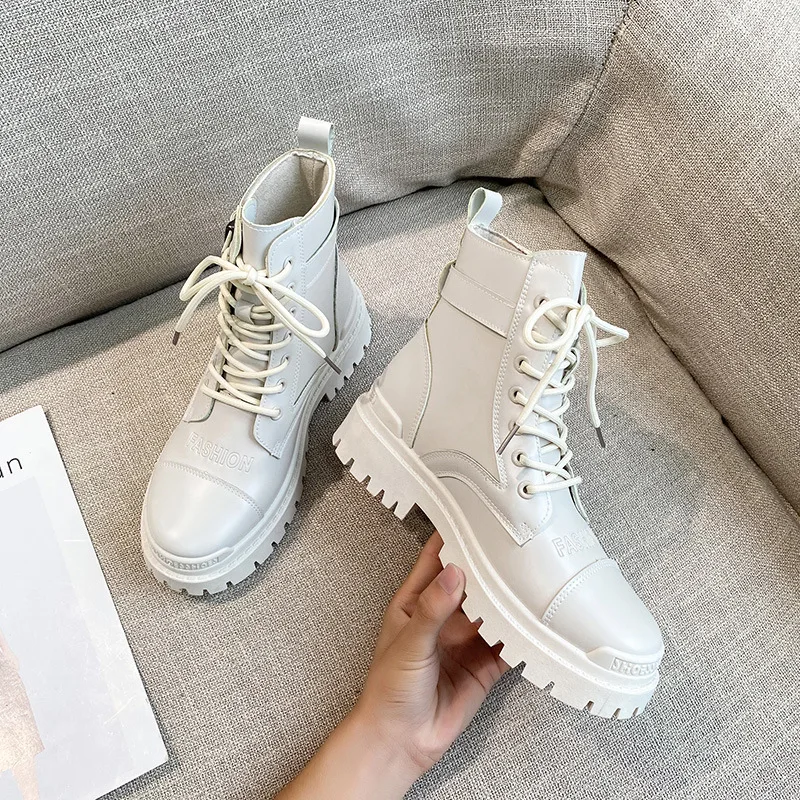 

Motorcycle Women Boots 2020 Footwear Platform Ankle Boots Women's Winter Woman Metal Buckle Shoes Female Black Ladies Shoes