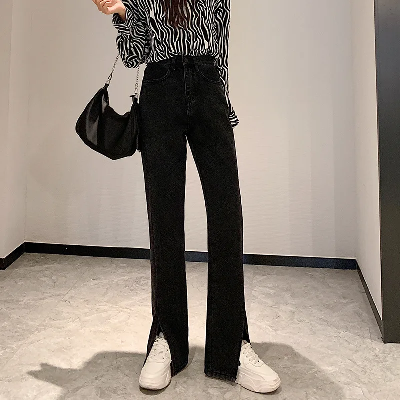 

2021 spring new high-waist fashion straight-leg all-match denim trousers