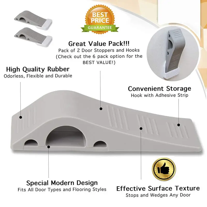 Door Stopper 2 Pack Set Premium Heavy Duty Stop Rubber Wedge with Decorative Storage Holder-Perfect Doorstop for Draft St | Обустройство