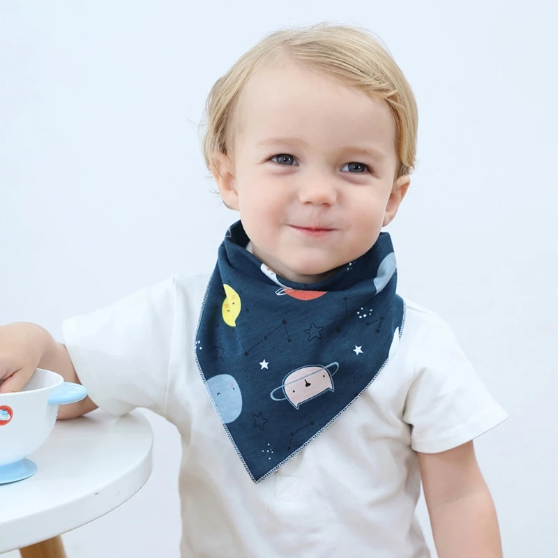 

2 Pcs/Set Baby Newborn Feeding Bibs Soft Cotton Double-sided Cartoon Pattern Saliva Towel Toddler Triangle Scarf Bandana