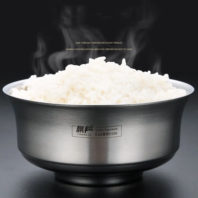

304 Stainless Steel Bowl Household Children's Anti-fall Rice Bowl Double-layer Insulation Eating Soup Bowl Children Tableware