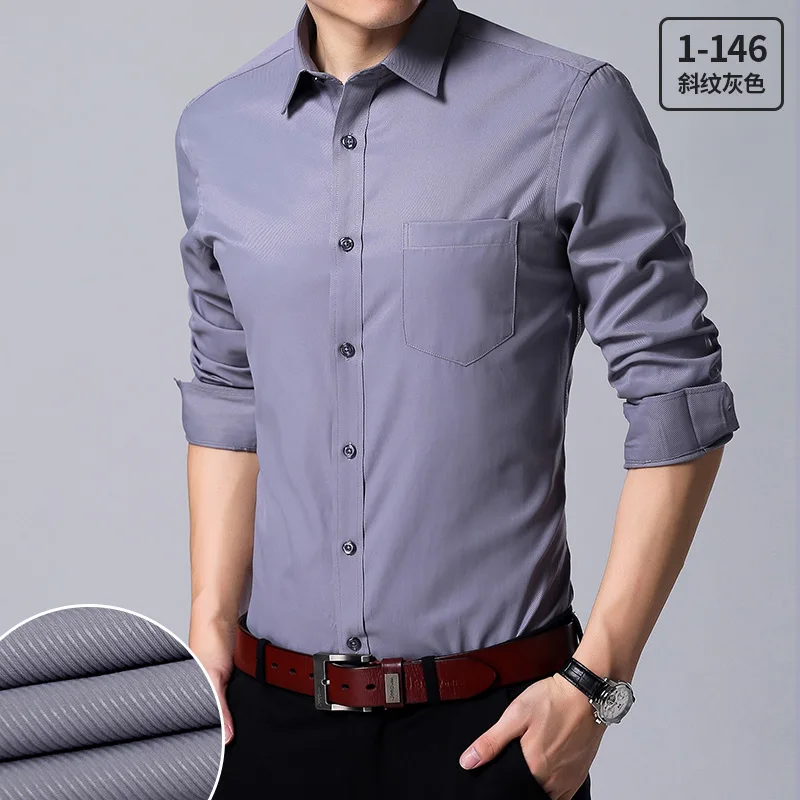 

Men Casual Solid Color Stripe Twill Social Business Long Sleeve Dress Shirt Black Blue Pink Slim Fit Male Soft Comfortable