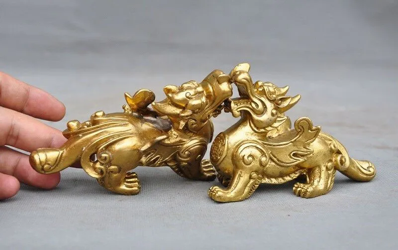 

wedding decoration Chinese brass Feng Shui auspicious unicorn Brave troops Pixiu beast statue Pair