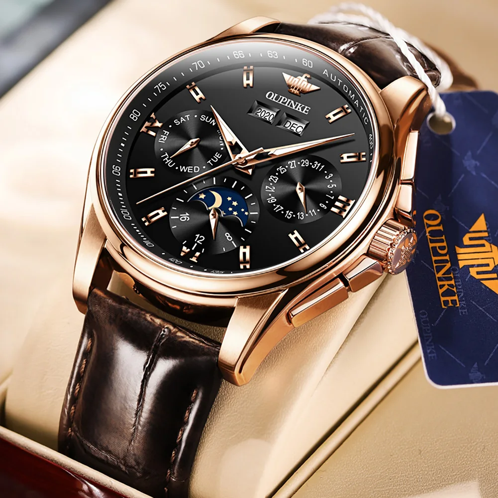 

Switzerland OUPINKE Men Mechanical Watch Luxury Automatic Watch Leather Sapphire Waterproof Sports Wristwatch Montre homme 2021