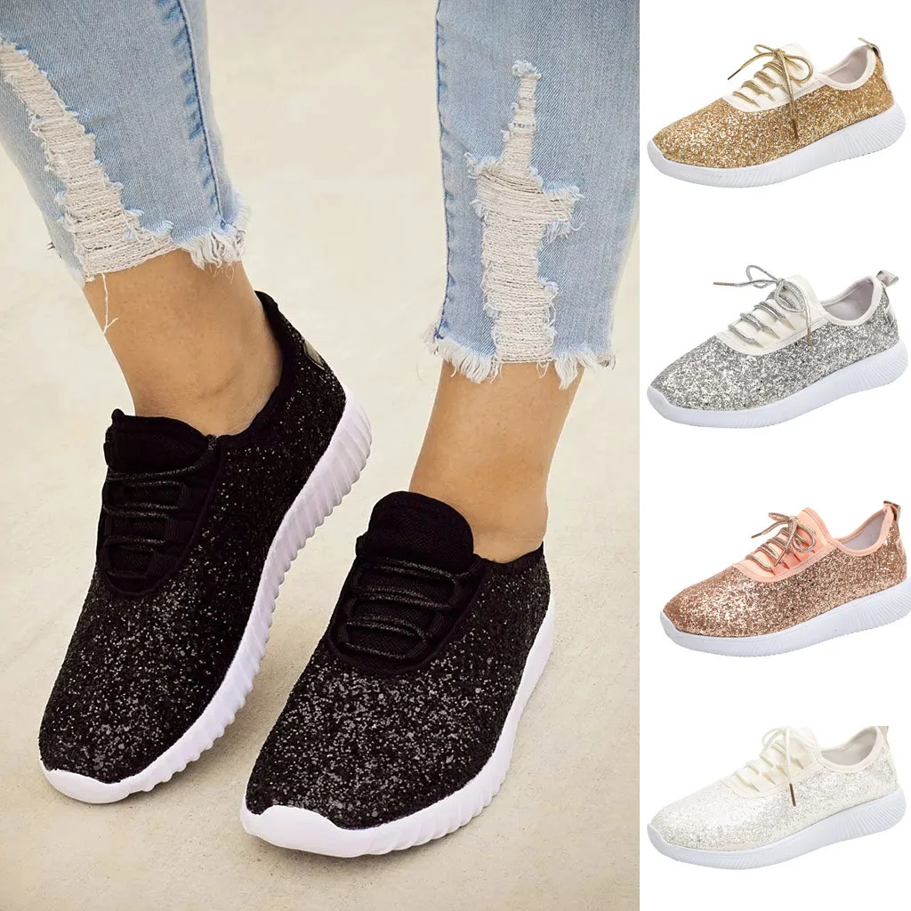 

Women Outdoor Sequined Cloth Casual Sport Shoes Breathable Shoes Sneakers high heel sneakers for women 2020