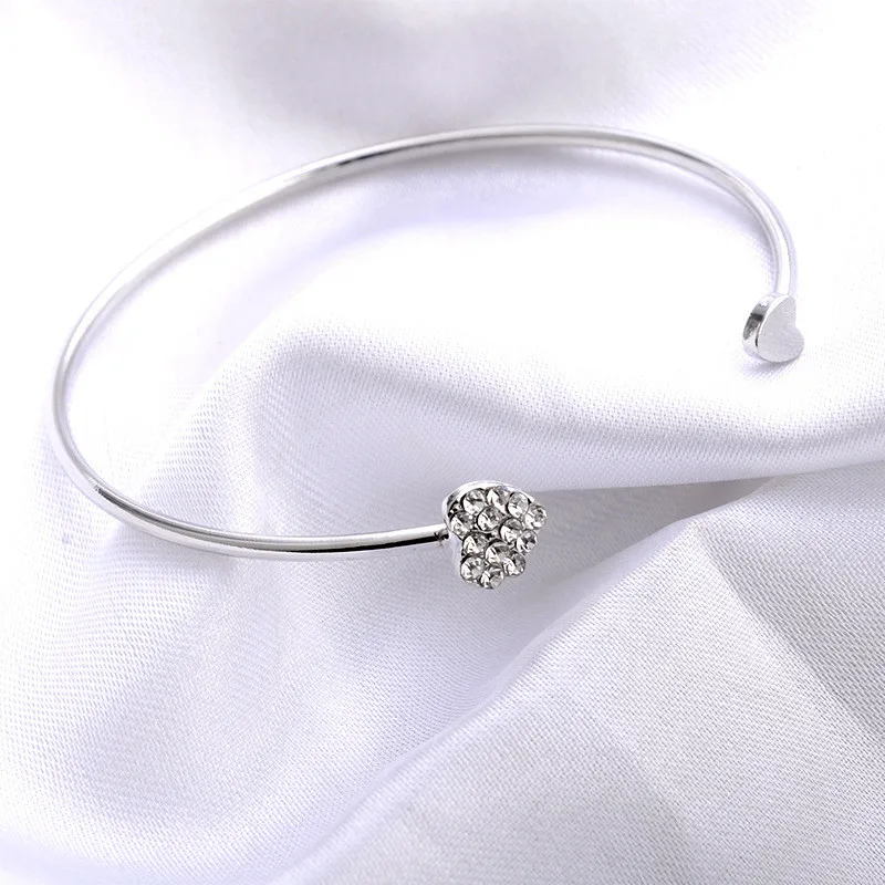 

MIC 2020 Hot New Fashion Adjustable Crystal Double Heart Bow Bilezik Cuff Opening Bracelet Women Jewelry Gift Mujer Pulseras