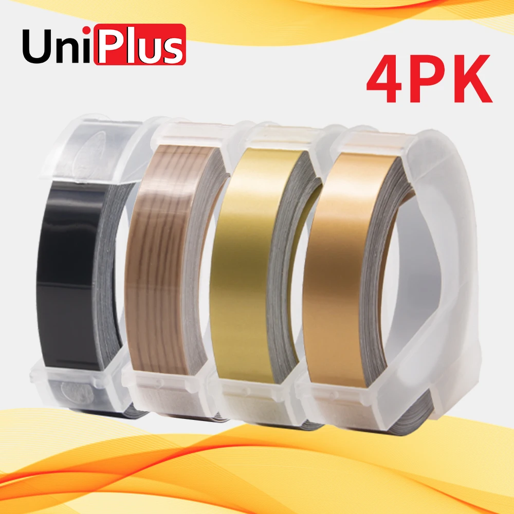 

UniPlus 4PK 3D тиснение Motex E101 этикетка лента 9 мм совместимая наклейка с Dymo Maker High glue красочный кассета для Dymo принтера 1540