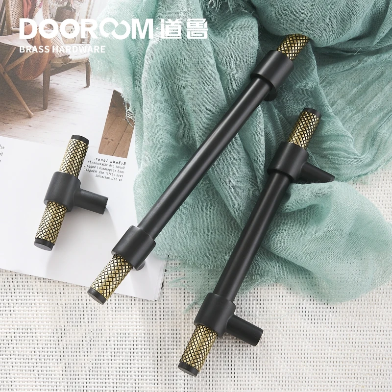 Dooroom латунные мебельные ручки Т-бар Черное золото рифленая текстурированная современная Италия шкаф комод шкаф выдвижные ящики