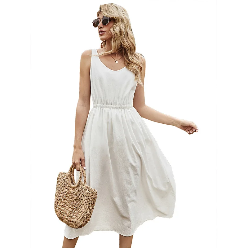

2021 Spring New European and American Women's Clothing French Romantic White Suspender Dress for Women