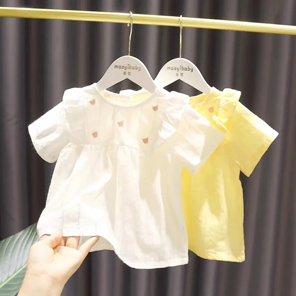 

Хлопковая дышащая блузка для девочек 1-6 лет, топ для маленьких девочек, детская летняя новая маленькая свежая Блузка для девочек, рубашки P4926