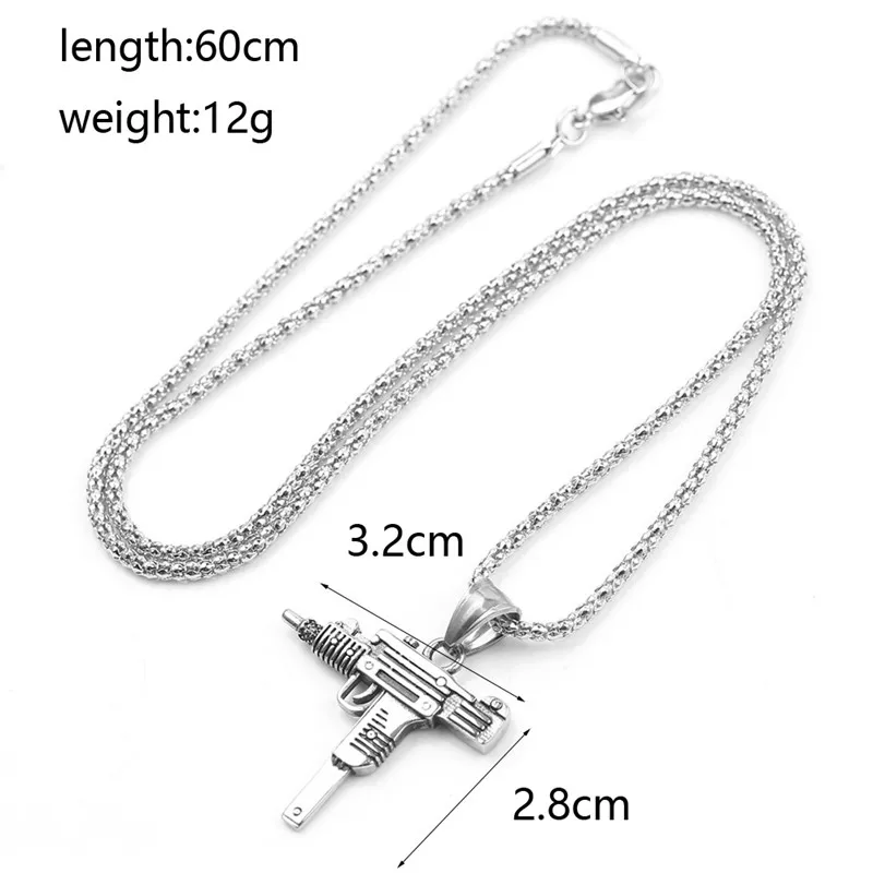 Personality Uzi Gun Shaped Pendant Necklace For Women Men Night Club Bar Party Accessory Gothic Male Punk Hip hop Chain Jewelry | Украшения