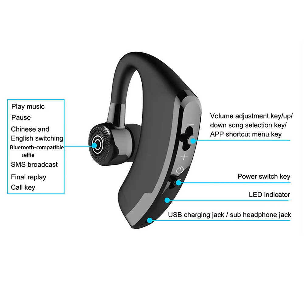 Oaoyeer V9 Bluetooth-compatible Headset Hands-Free Ear-Hook Wireless Call Sports With Microphone A1 | Электроника
