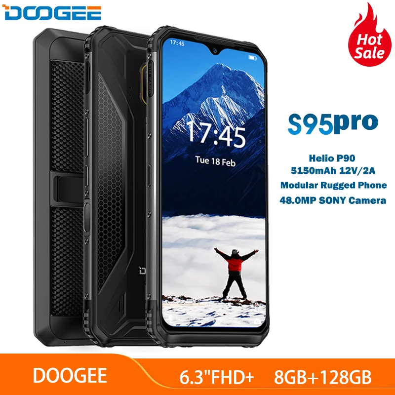 IP68/IP69K DOOGEE S95-Pro модульный прочный мобильный телефон 6 3 &quotДисплей 5150 мА/ч Helio P90 Octa