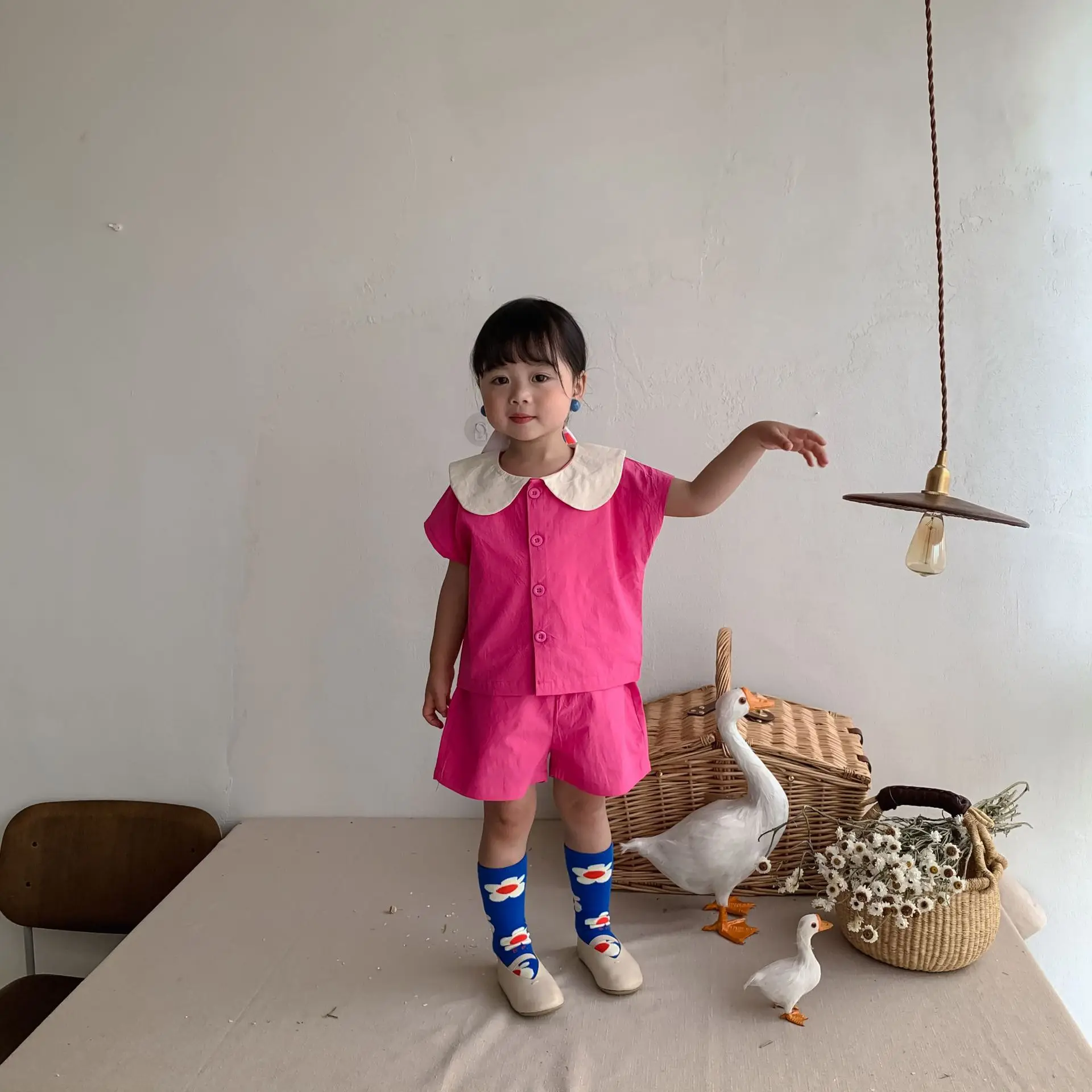 

Toddler Baby Summer New Clothes Set Boy Girl Fashion Patchwork Thin Short Sleeve Tops + Kid Girls Solid Breathable Shorts 2pcs