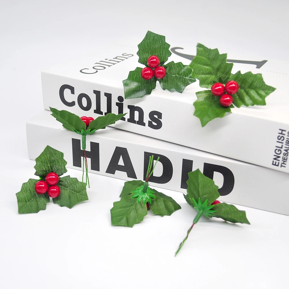 24 шт. рождественские листья и искусственные ягоды красные вишни растения для