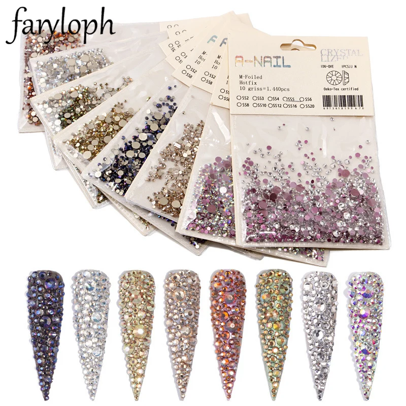 1 упаковка ногти стразы с плоской задней частью Стекло AB смешанные размеры дизайн