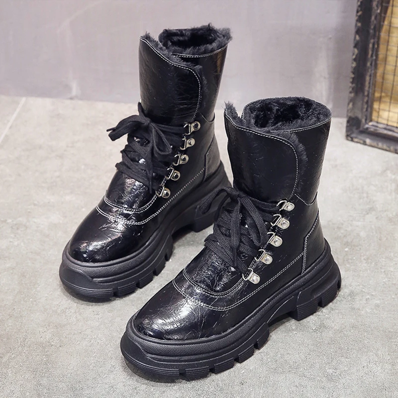 Блестящие Серебристые зимние ботинки Модные женские кожаные на меху женская