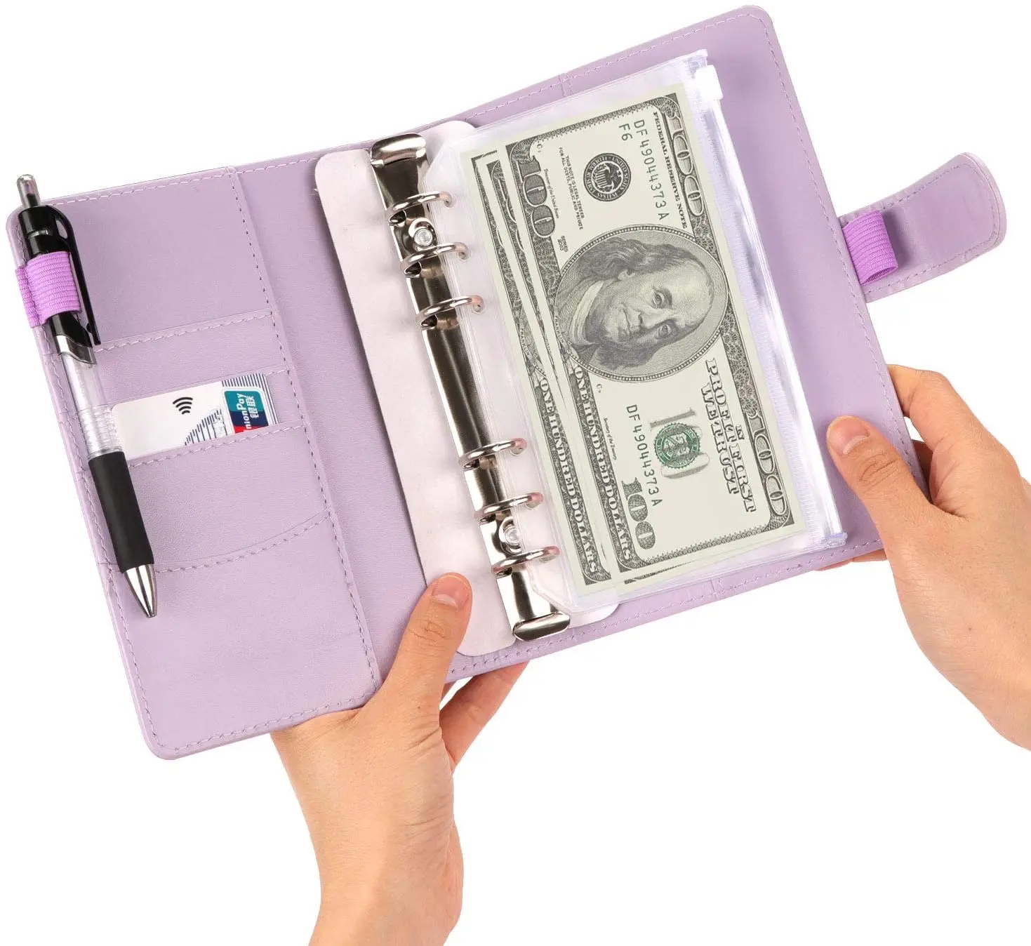 

12 Pcs A6 PU Leather Binder Cover with 6 Ring Zipper Pockets ,Bill Bag,Adhesive Index Tabs,Envelopes for Cash Budget System
