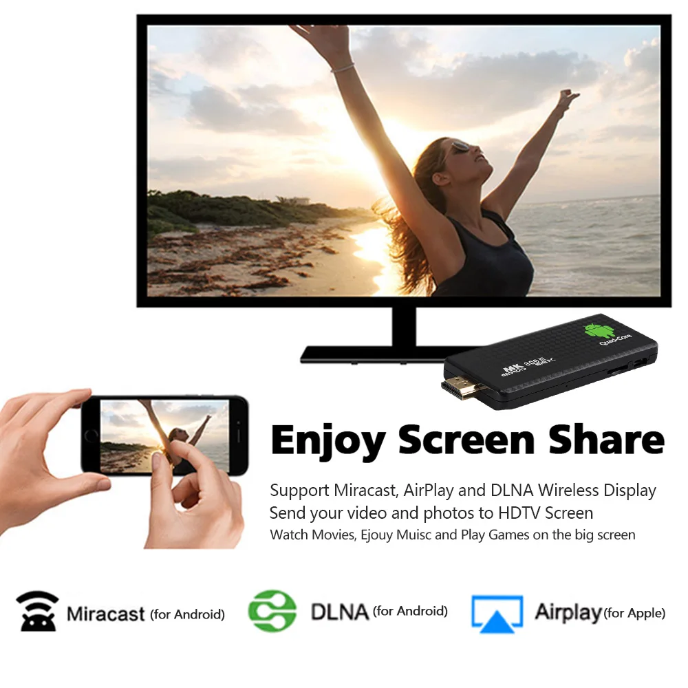 MK809 III Android 7 1 TV Dongle RK3229 четырехъядерный 2 ГБ/16 ГБ UHD 4K HD 3D AirPlay Miracast DLNA H.265 Wi-Fi Смарт