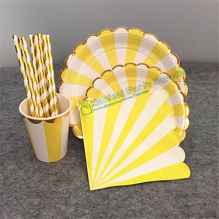 Вечерние бумажные тарелки Lemonade желтое золото 8 комплектов вечерние салфетки на