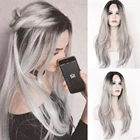 Серебристо-серый парик на сетке Kryssma, Синтетические серые прямые парики для чернокожих женщин, термостойкие волосы из волокна, 4x1 T, средняя часть