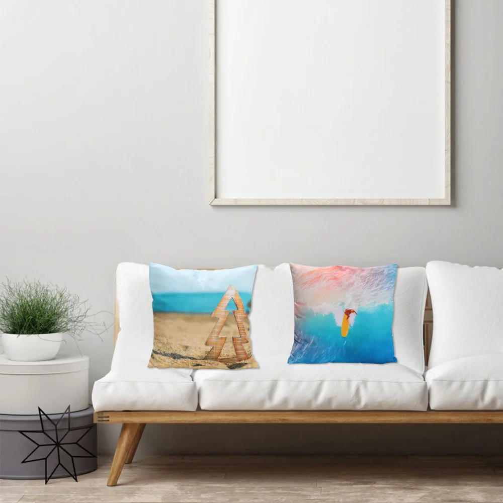 

4Pcs Throw Pillow Cover 17.68X17.68 in. Summer Blue Sea Pillowcase for Sofa