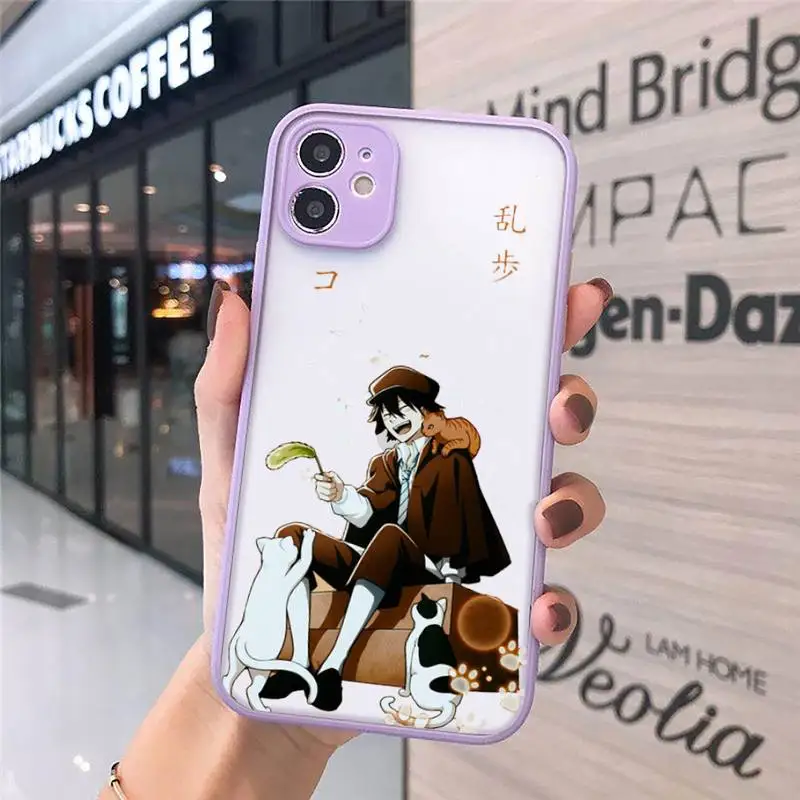 

Japan anime bungou stray dogs Phone Case For iPhone 12 11 Mini Pro XR XS Max 7 8 Plus X Matte transparent Purple Back Cover