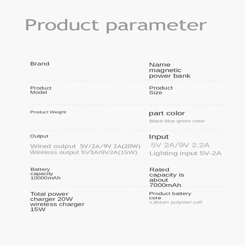 

For Magsafe PD 20W Magnetic Charging Power Bank For iphone12/12Pro/12Mini/12Promax10000mAh 15w Wireless Charging Power Bank